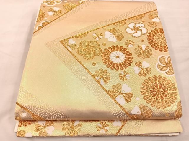 平和屋着物◎六通柄袋帯 唐織 亀甲花文 金糸 正絹 逸品