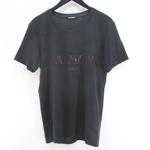 バルマン BALMAIN 半袖 カットソー S 黒系 ブラック ロゴ プリント 綿
