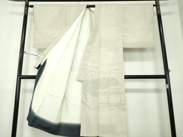 平和屋着物 男性 本塩沢 訪問着 100亀甲 雲取り風景文 正絹 ps