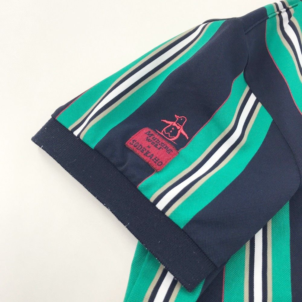 サイズ：L MUNSING WEAR マンシングウェア  半袖 ワンピース ワッペン ストライプ柄 ホワイト系 [240101487819] ゴルフウェア レディース ストスト サイズ：L MUNSING WEAR マンシングウェア 半袖ワンピース