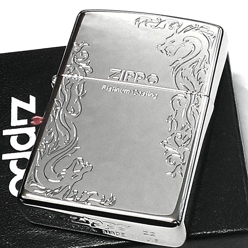 ZIPPO ライター プラチナドラゴン ジッポ 鏡面シルバー エッチング彫刻