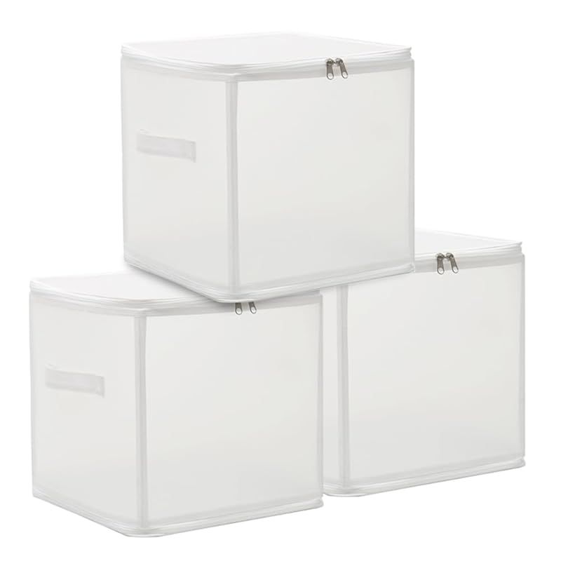 【新品】 クローゼット収納 3個セット30x30x30cm ホワイト 衣類収納ケース ファスナー付き 大容量 収納ボックス 内ベルト付 収納ボックス 0
