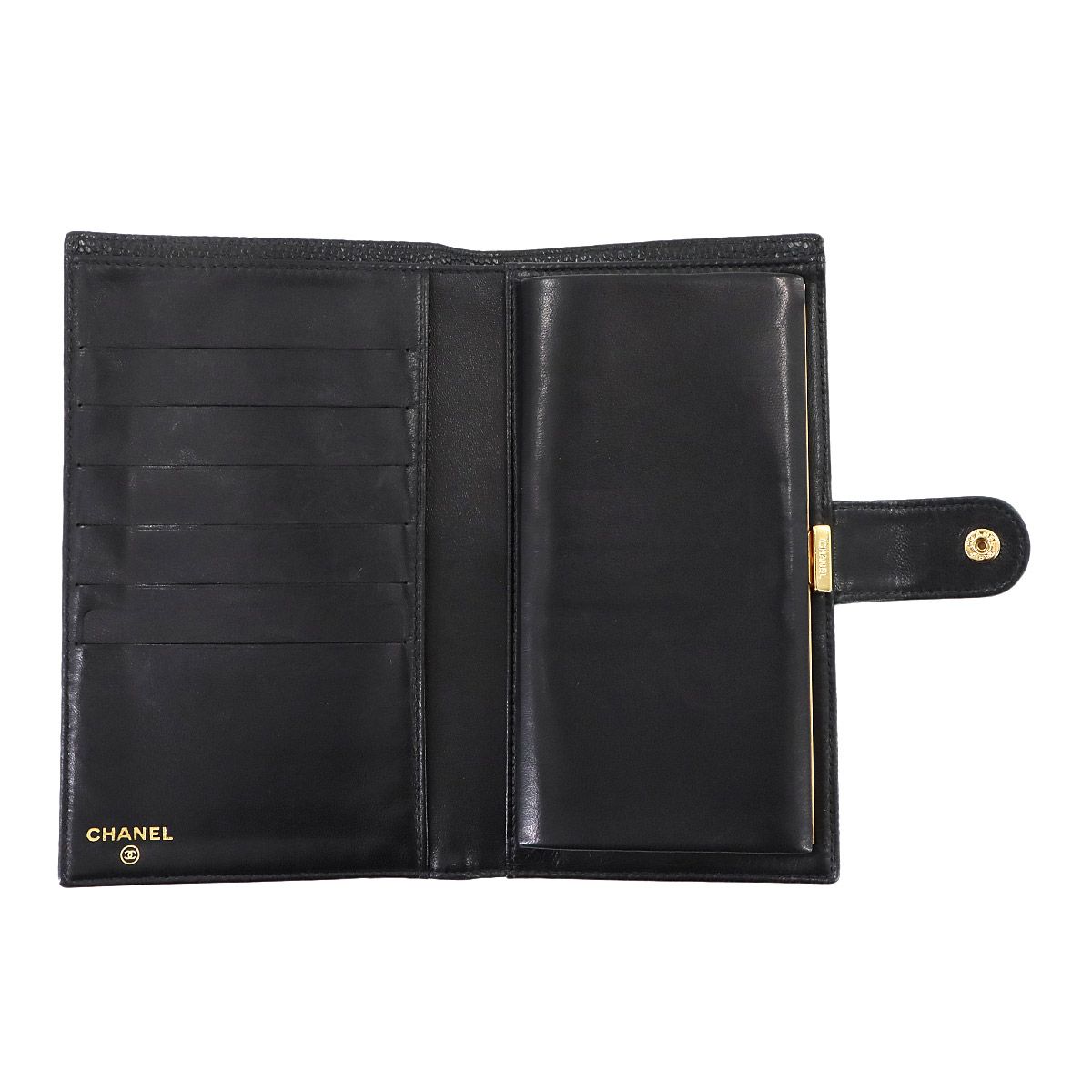 シャネル CHANEL キャビアスキン 二つ折り 長財布 がま口 レザー  