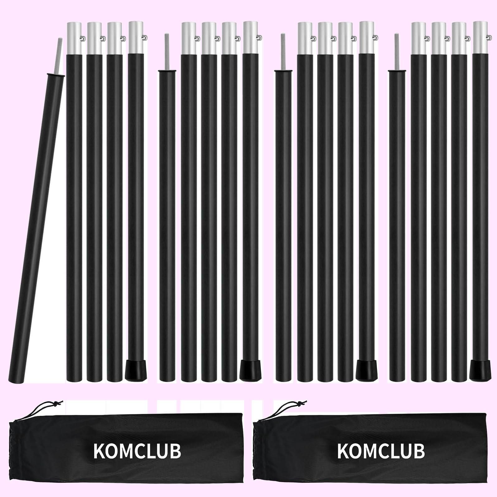 KOMCLUB テントポール タープポール 75cm～190cm全長 19mm直径 アルミ製 5節連結 ポール 4本セット ブッシュボタン式 組立簡単 収納袋付き 天幕用ポール キャンプ設営用