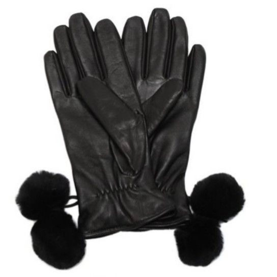 BLACK素材M】UGG アグ/レザー手袋/LEATHER POM GLOVE/BLACK