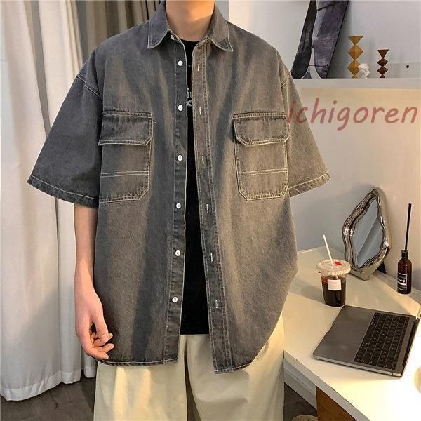 アロハシャツ 半袖シャツ メンズ デニムシャツ ボタンダウン