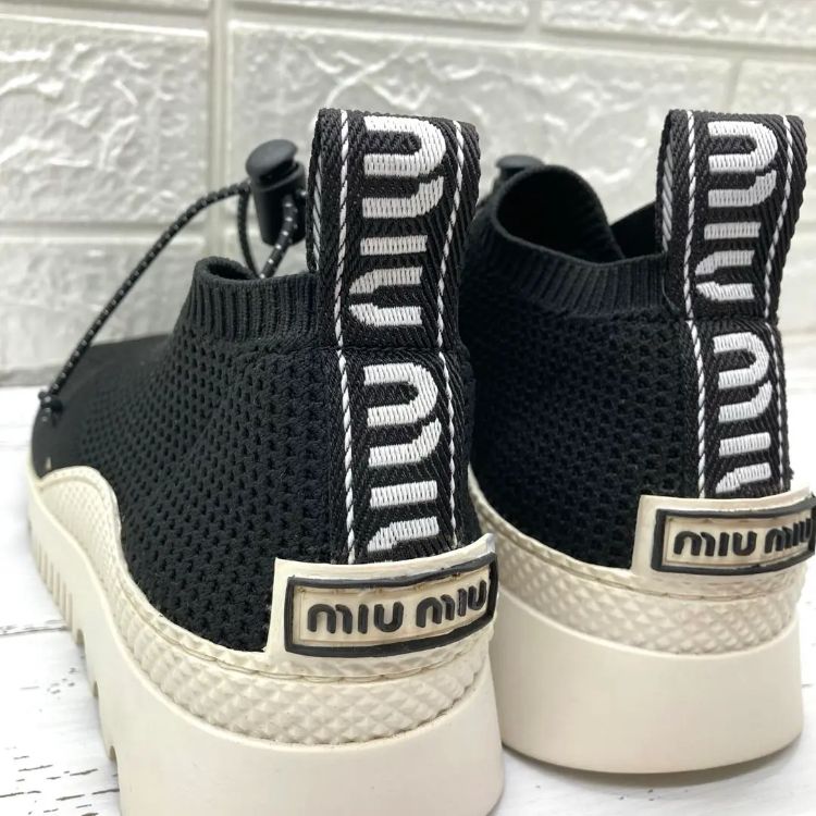 極美品❣️ ミュウミュウ MIU MIUニットスニーカーブラック黒23.5cm 
