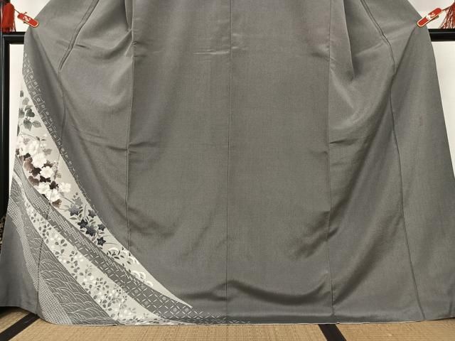 平和屋着物○藤倉守正 本塩沢 やまだ織 訪問着 手描き 草花文 金彩  