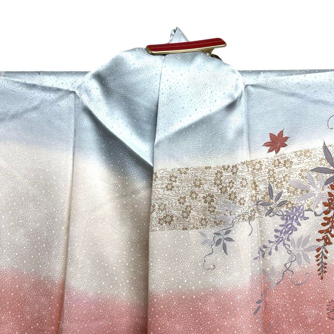 訪問着 金駒刺繍 金彩 蝶 牡丹 藤 パステルカラー 紋無し 着物 102b d