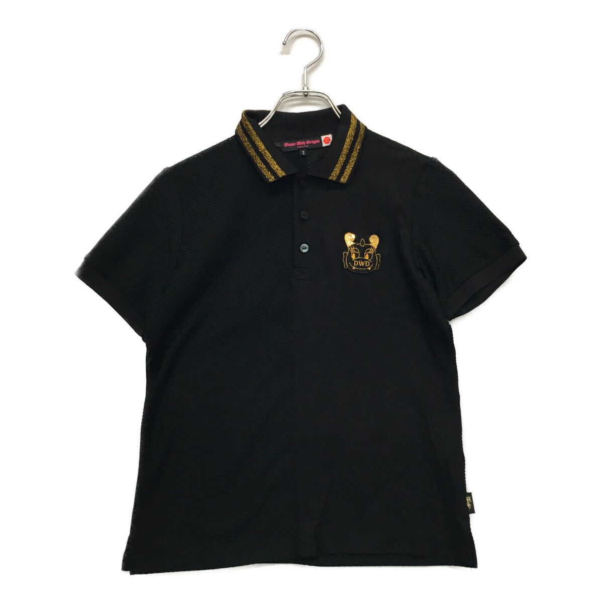 中古 レディース ダンスウィズドラゴン DANCE WITH DRAGON 半袖ポロシャツ 2(M) 黒 ブラック ちびドラ