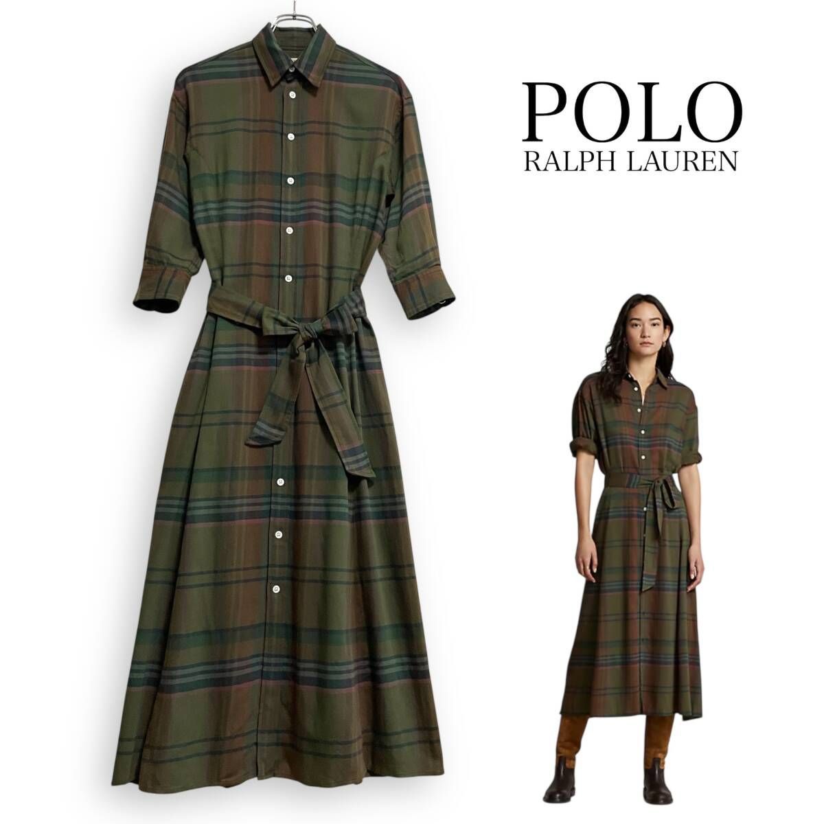 POLO RALPH LAUREN Plaid Cotton-Blend Belted Shirtdress ポロ ラルフローン コットン レーヨン ロング シャツ ワンピース
