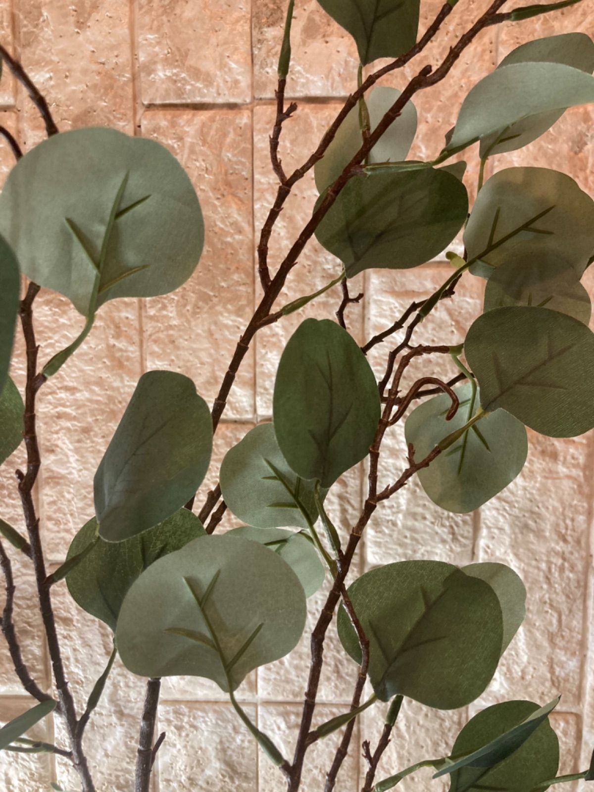 光触媒人工観葉植物ウォールグリーンフェイクハンドメイド　ユーカリポポラス花器付