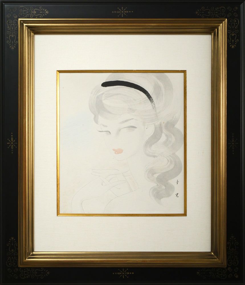 東郷 青児 婦人像 ピエール水彩額縁使用 水彩画 色紙 鑑定書付 文化功労者 二科会のドン 美人画 小竹美術 真作保証