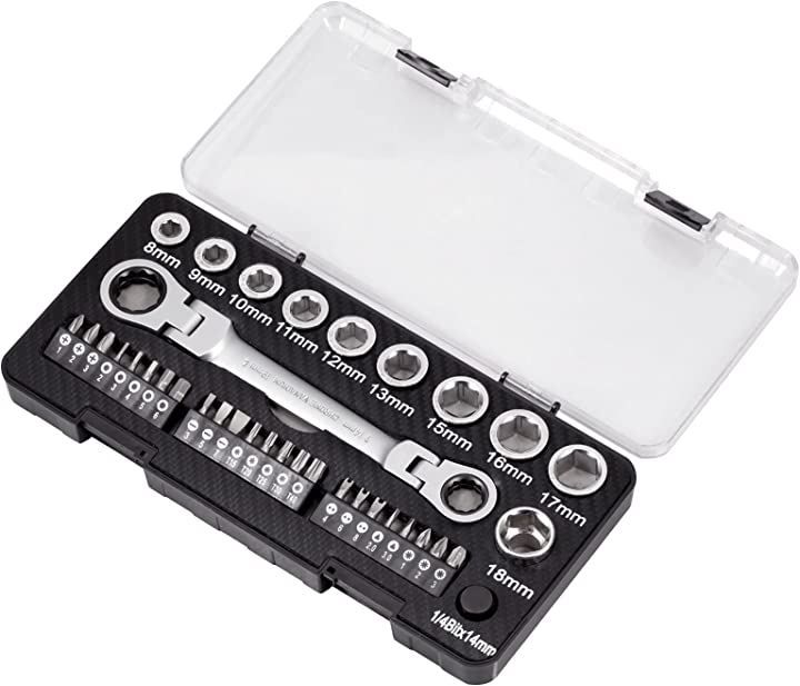 LEONTOOL 36PCSソケットラチェットレンチセット8.5インチクイックリリースラチェットセットメトリックラチェットコンビネーションレンチセットダブルボックスユニバーサルスプラインラチェ