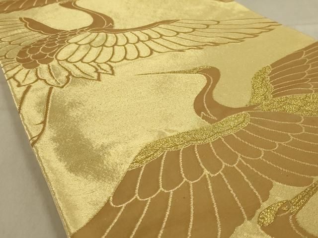 平和屋着物◎西陣 六通柄袋帯 最高級はなだ 飛鶴文 金糸 正絹