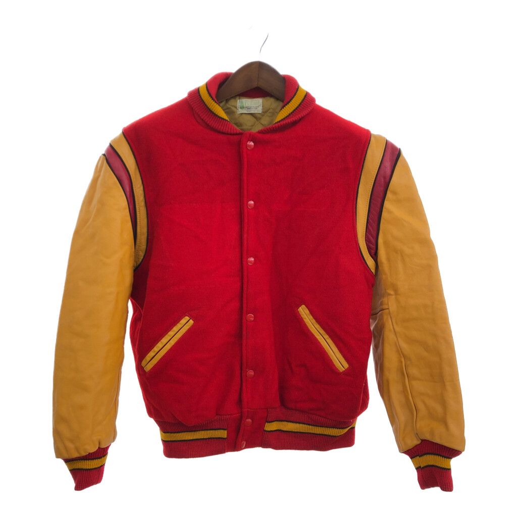 70年代 Octonek ウール レザー アワード ジャケット ヴィンテージ アウター カレッジ レッド (メンズ  M相当) 中古 古着 p5732