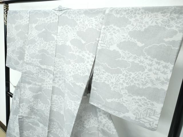 平和屋着物□極上 夏物 結城紬 夏結城 100亀甲 雲取り風景文 アッシュ  