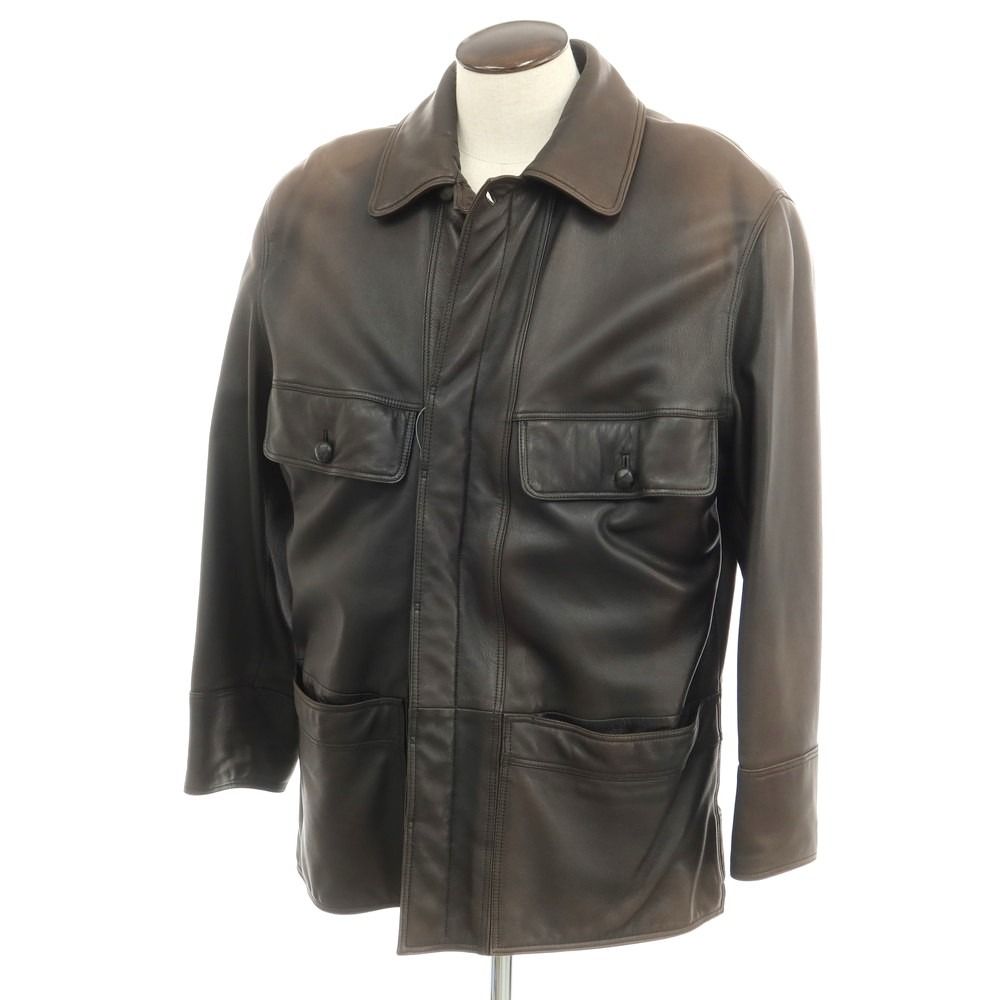 【中古】ロエベ LOEWE ナッパレザー レザーブルゾン ブラックxブラウン【サイズ50】【メンズ】