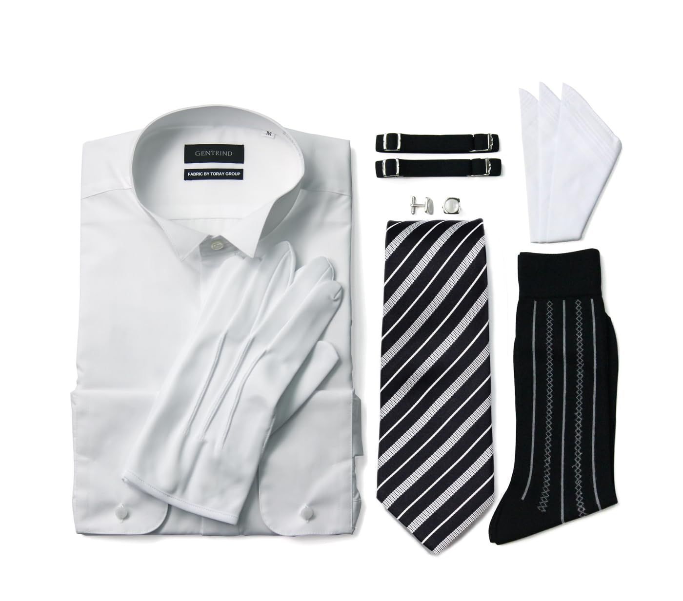 結婚式 新郎新婦父親用 小物6点セット&ウイングカラーシャツ L 結婚式