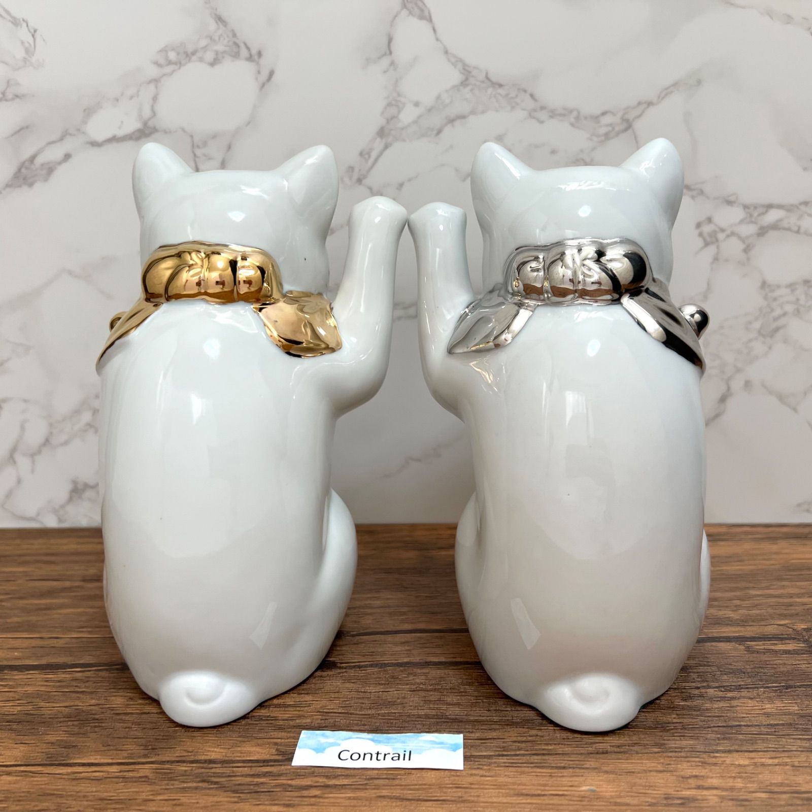 瀬戸焼】招き猫 江戸猫 金 プラチナ 左右 セット 18cm 縁起物 置物 金