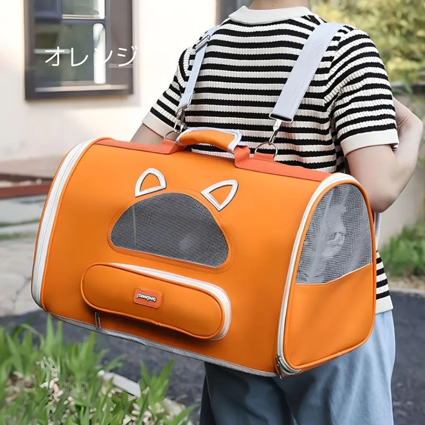 ペットキャリー 猫キャリー リュックサック 通気性 折りたたみ可能 シングルショルダーストラップ ダブルショルダーストラップ メッシュウィンドウ付き ポータブルキャットトラベルバッグ