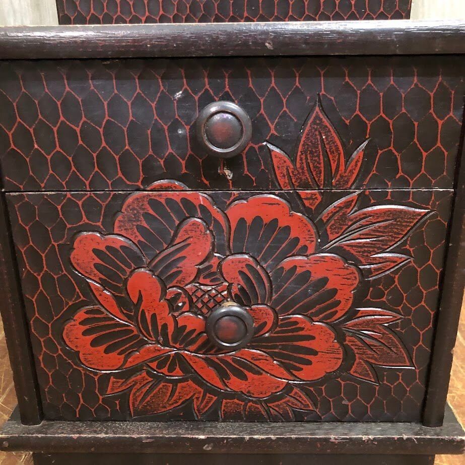 ss6750 鎌倉彫 鏡台 引き出し付 ドレッサー 鏡 姿見 2段 引き出し2杯