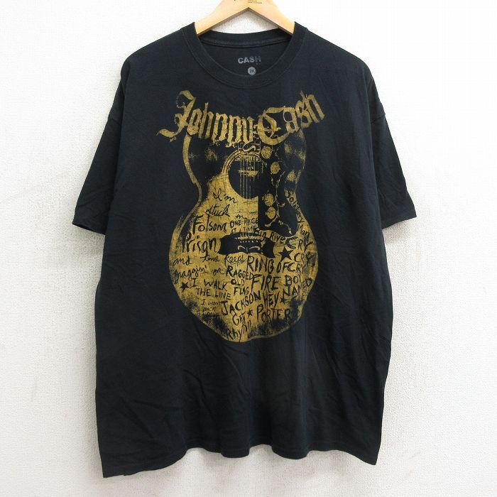 XL/古着 半袖 ロック バンド Tシャツ メンズ ジョニーキャッシュ 大きいサイズ コットン クルーネック 黒 ブラック 24mar09 中古