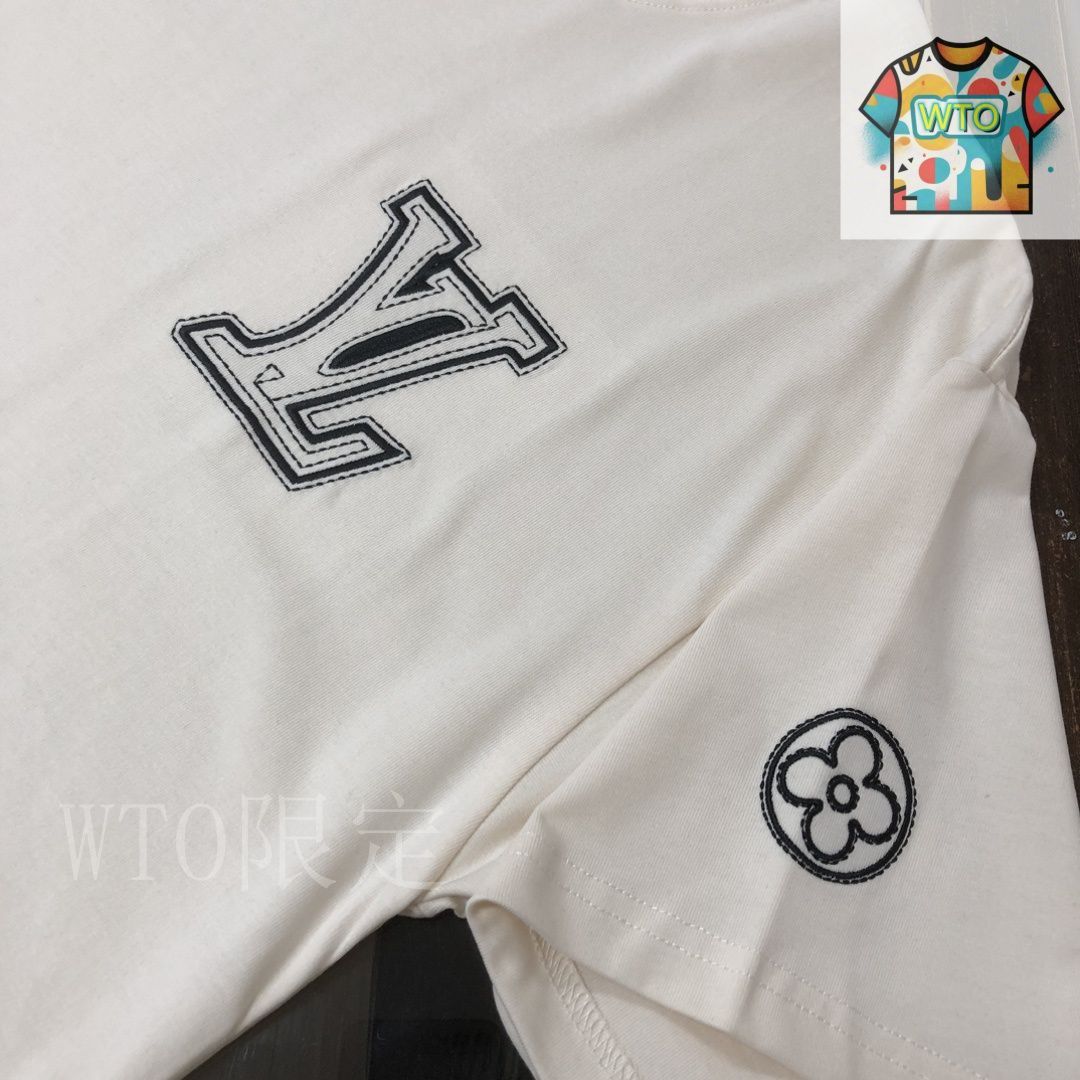 今日特価】Louis Vuitton 25SS ユニセックス ブランド刺繍ロゴ T