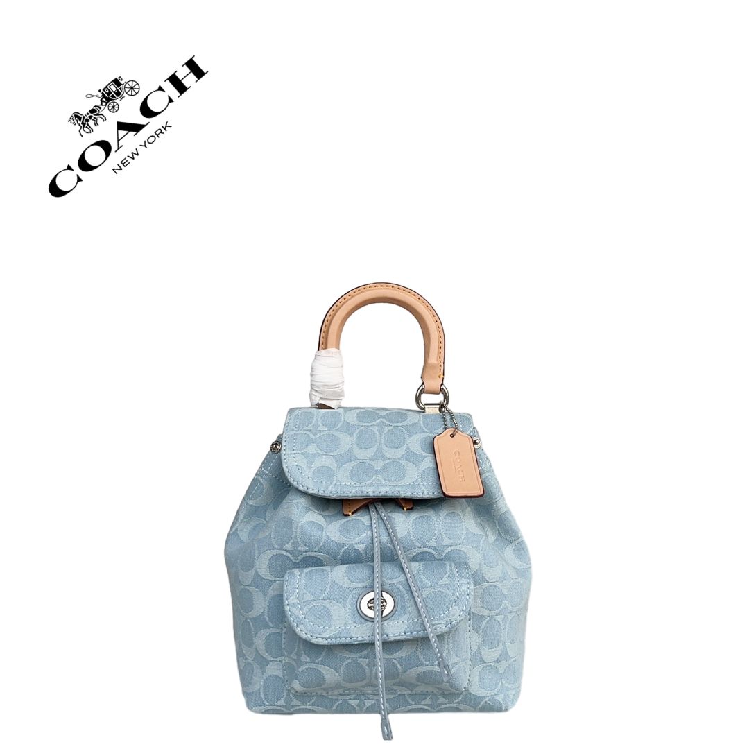 COACH コーチ CJ833 ミニリュック アウトレット リア バックパック 21?シグネチャー デニム ライトプルー