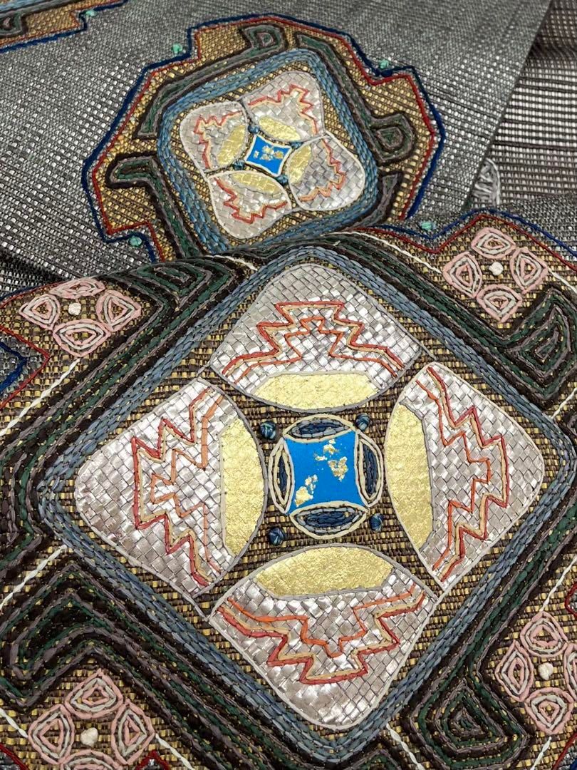 工芸的 刺し子 刺繍 袋帯 金彩 銀箔 正絹 お太鼓柄 - メルカリ