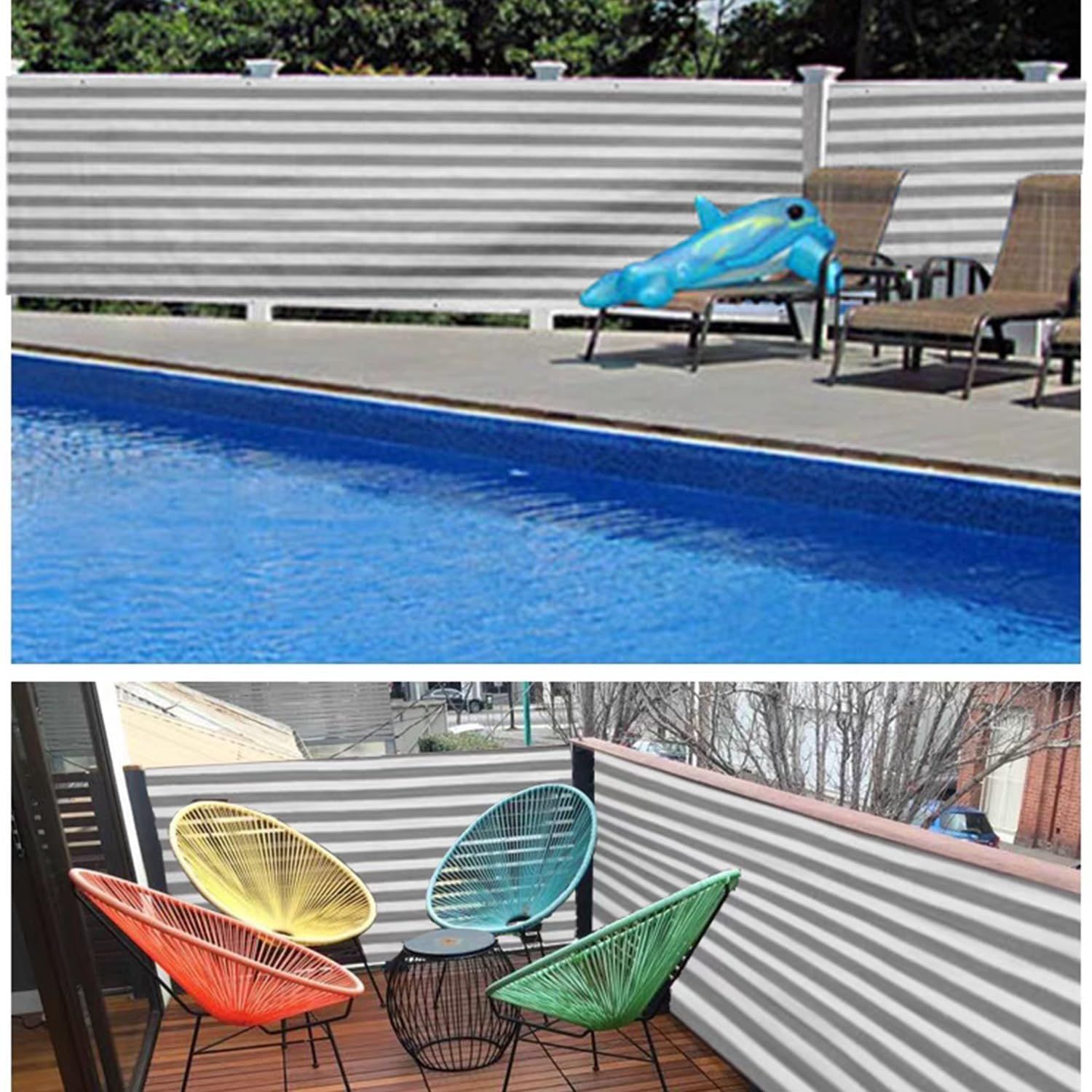 まもなく終了 サンシェードベランダ UVカット シェード屋外 庭用 廊下 バルコニー用 日除け ウッドデッキの雨よけ 日除け 簡単設置 撥水サンシェード オーニング 固定ロープ 雨よけシェード 付 2x2m グレー白縞 シェード NEXPOTALLINN_EU