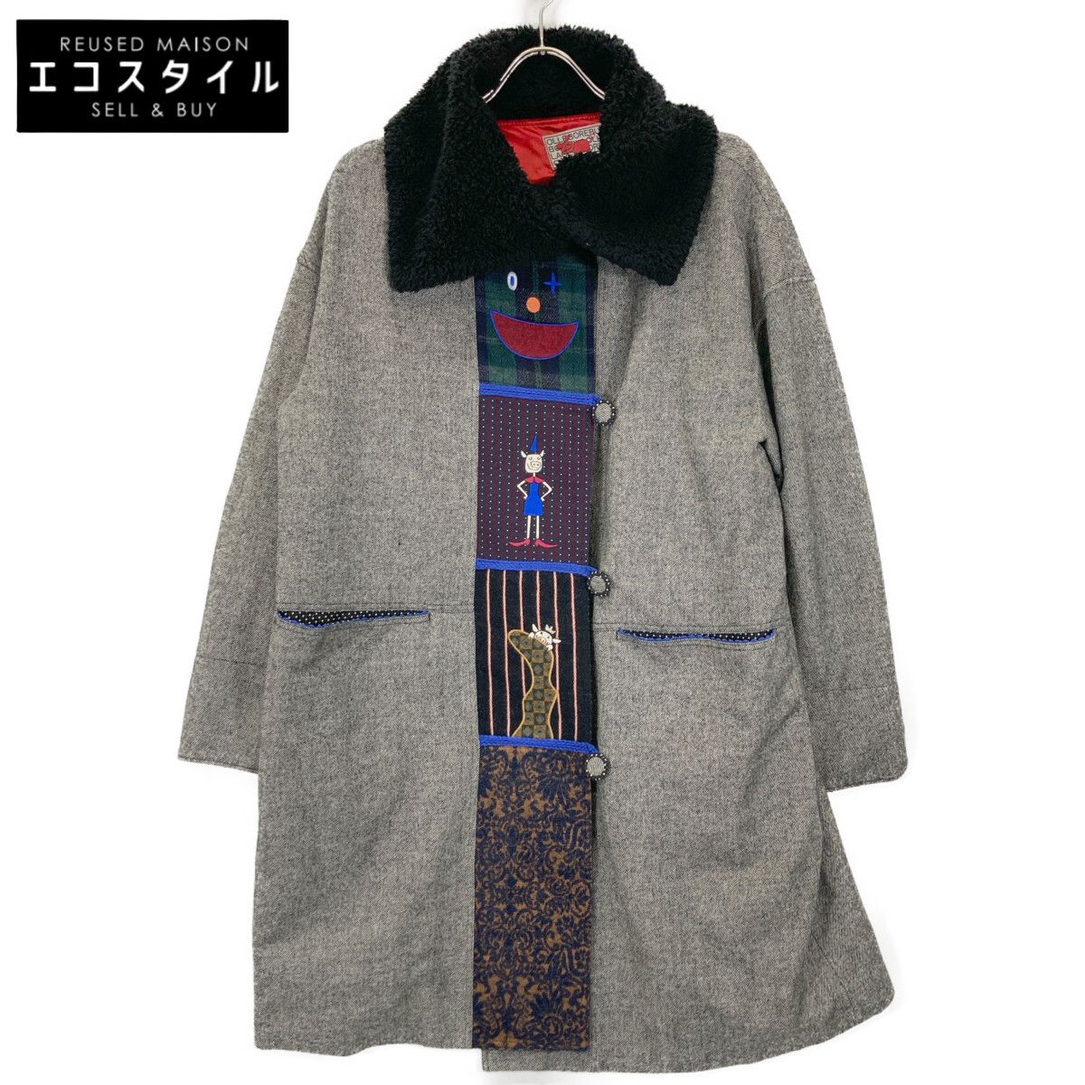 OLLEBOREBLA アルベロベロ ｸﾞﾚｰ 豚さん 刺繍 襟ﾌｧｰｺｰﾄ 表記なし 節約