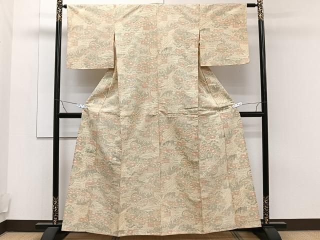 平和屋着物▽上質な紬 単衣 草花文 正絹 逸品 CAAT6569xi