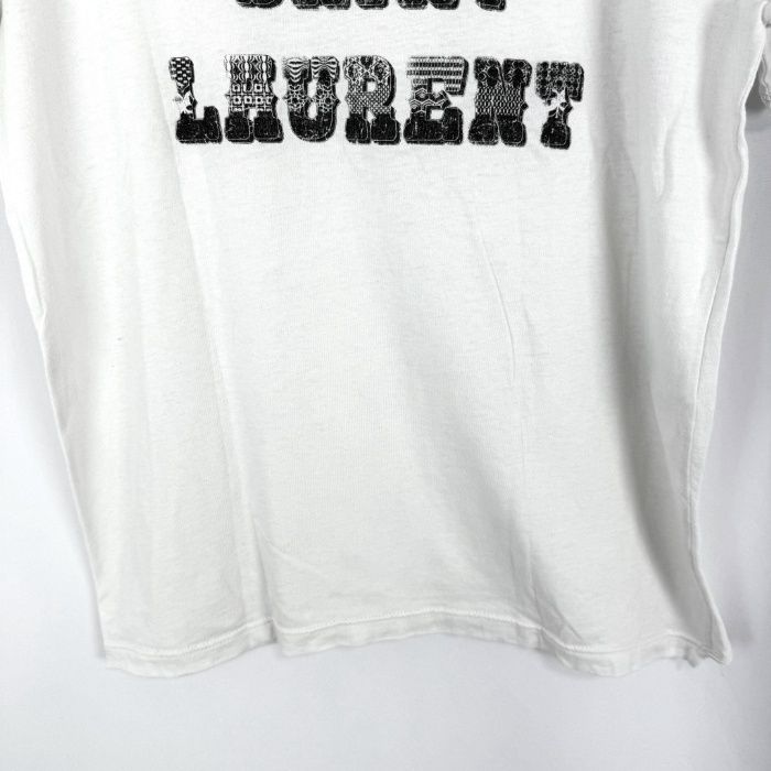 サンローラン SAINT LAURENT ロゴプリントTシャツ カジュアル 透け感 くすみホワイト 送料無料 h1216y0058 中古 古着 ブランド古着DB サンローラン SAINT LAURENT ロゴプリントTシャツ カジュアル