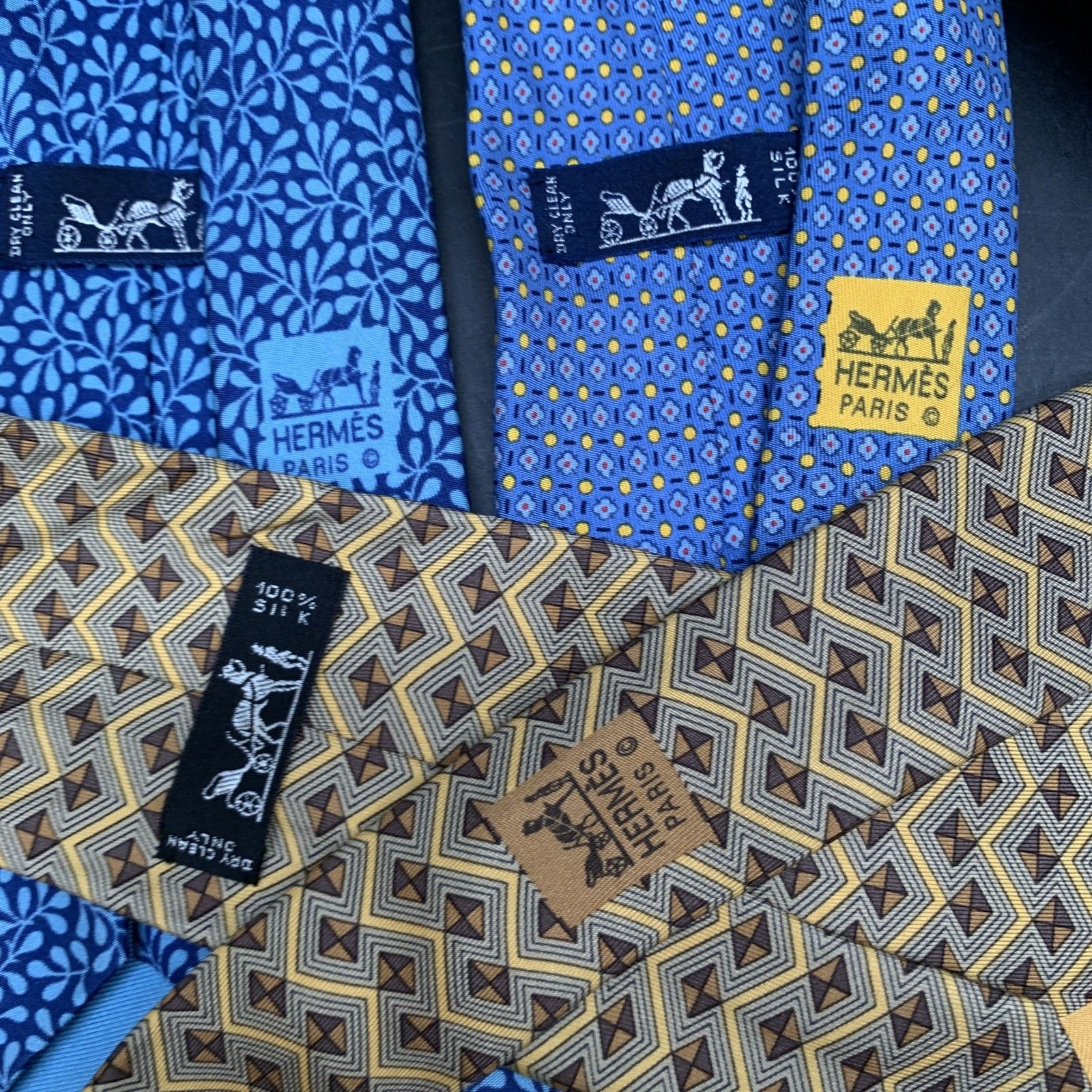 N390 HERMES 全点エルメス ネクタイ 5本セット まとめ売り ブランドネクタイ  ブルーイエロー系　ビジネス紳士 N390 HERMES 全点エルメス ネクタイ 5本セット まとめ売り ブランド