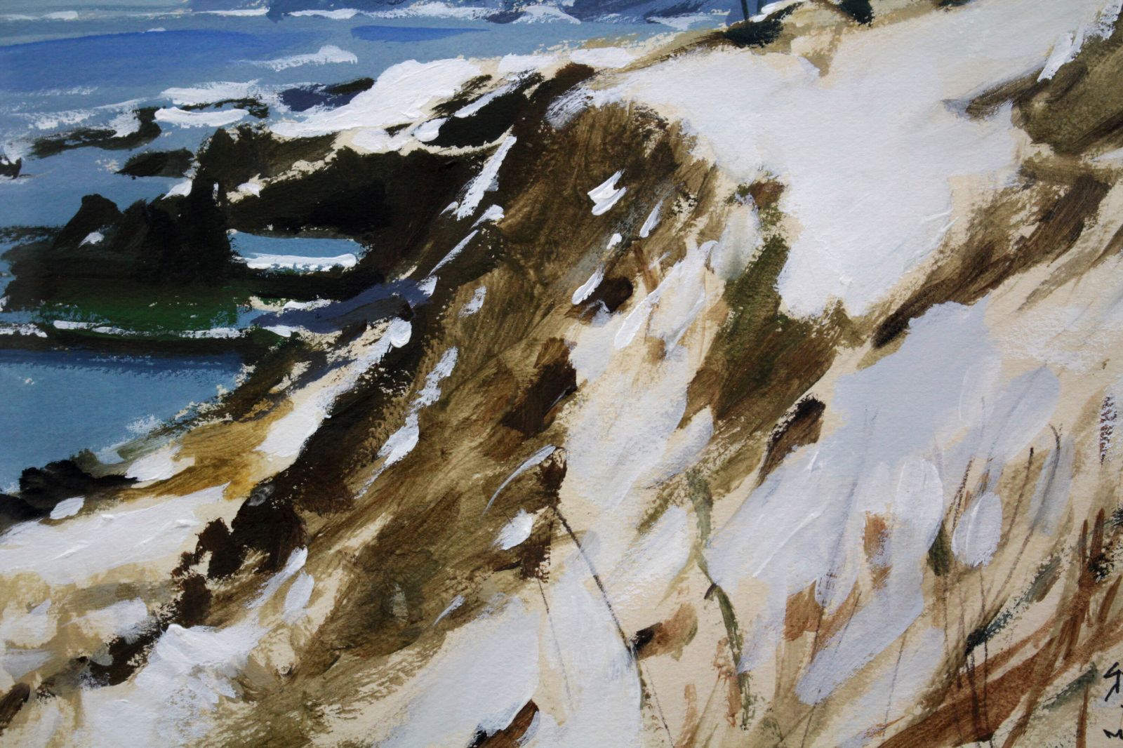 山岸正巳『積丹半島　泊村カブトライン　冬』パステル画【真作保証】 絵画 山岸正巳『積丹半島 泊村カブトライン 冬』パステル画【真作保証