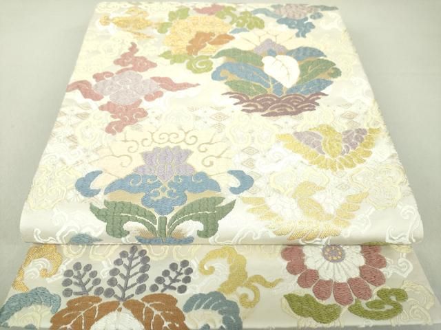 平和屋着物●六通柄袋帯　唐織　名物裂花文　花兎　金糸　正絹　逸品　DAAU5561ps 平和屋着物○六通柄袋帯 唐織 名物裂花文 花兎 金糸 正絹 逸品