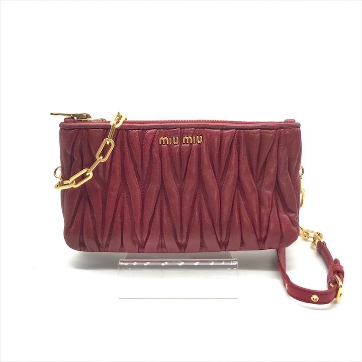 良品 MIU MIU ミュウミュウ マテラッセ ロゴ レザー チェーン ミニ