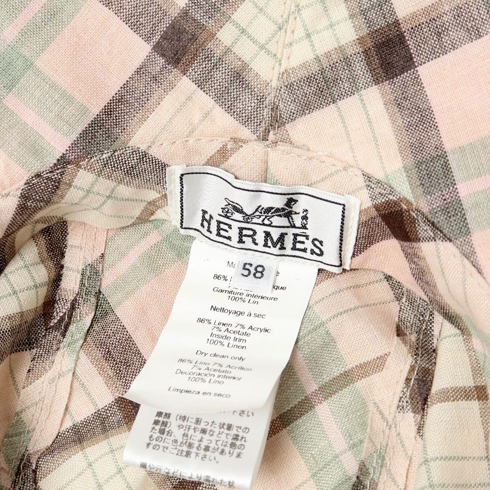 HERMES エルメス ハット グレー(チェック) 58 4103523L0160 HERMES - エルメス HERMES バケットハット 帽子 ナイロン グレー