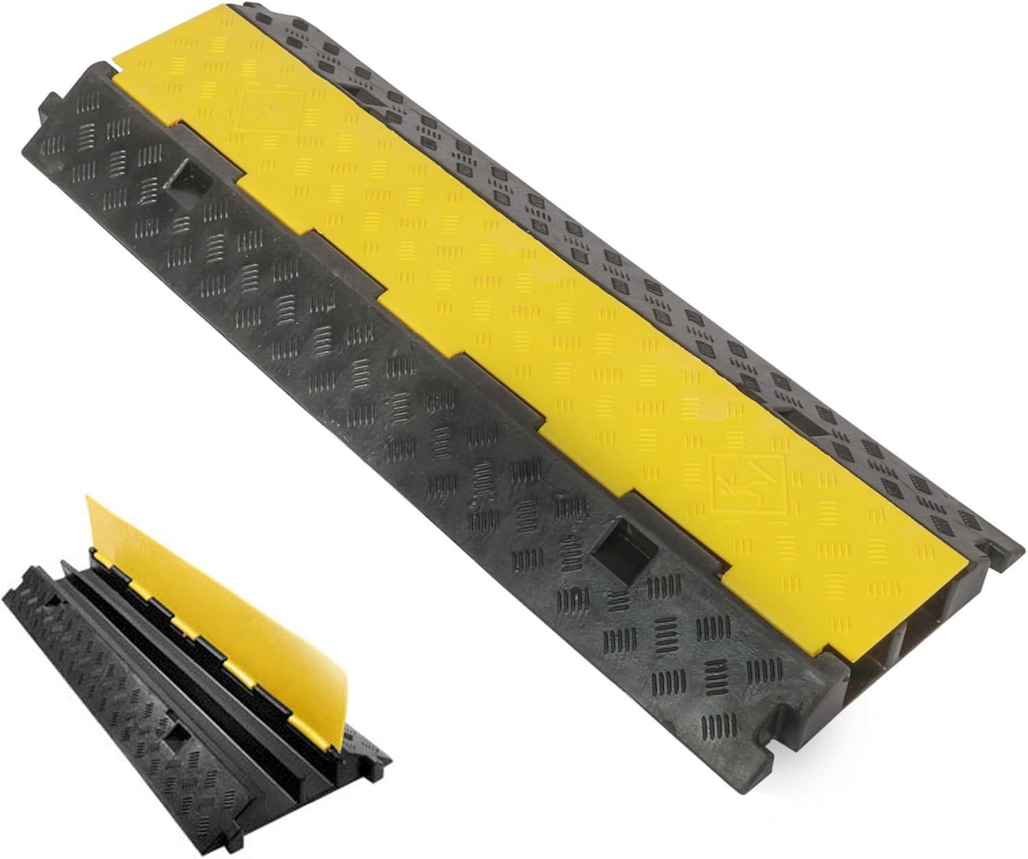 コードプロテクター ケーブル保護 屋外100×35×6.5cm 配線カバー 溝数2 交通安全装置 高速道路減速ゾーン 滑り止め ケーブルプロテクター 駐車所 車の速度制限ベルト uyoyous 床面用 コードプロテクター