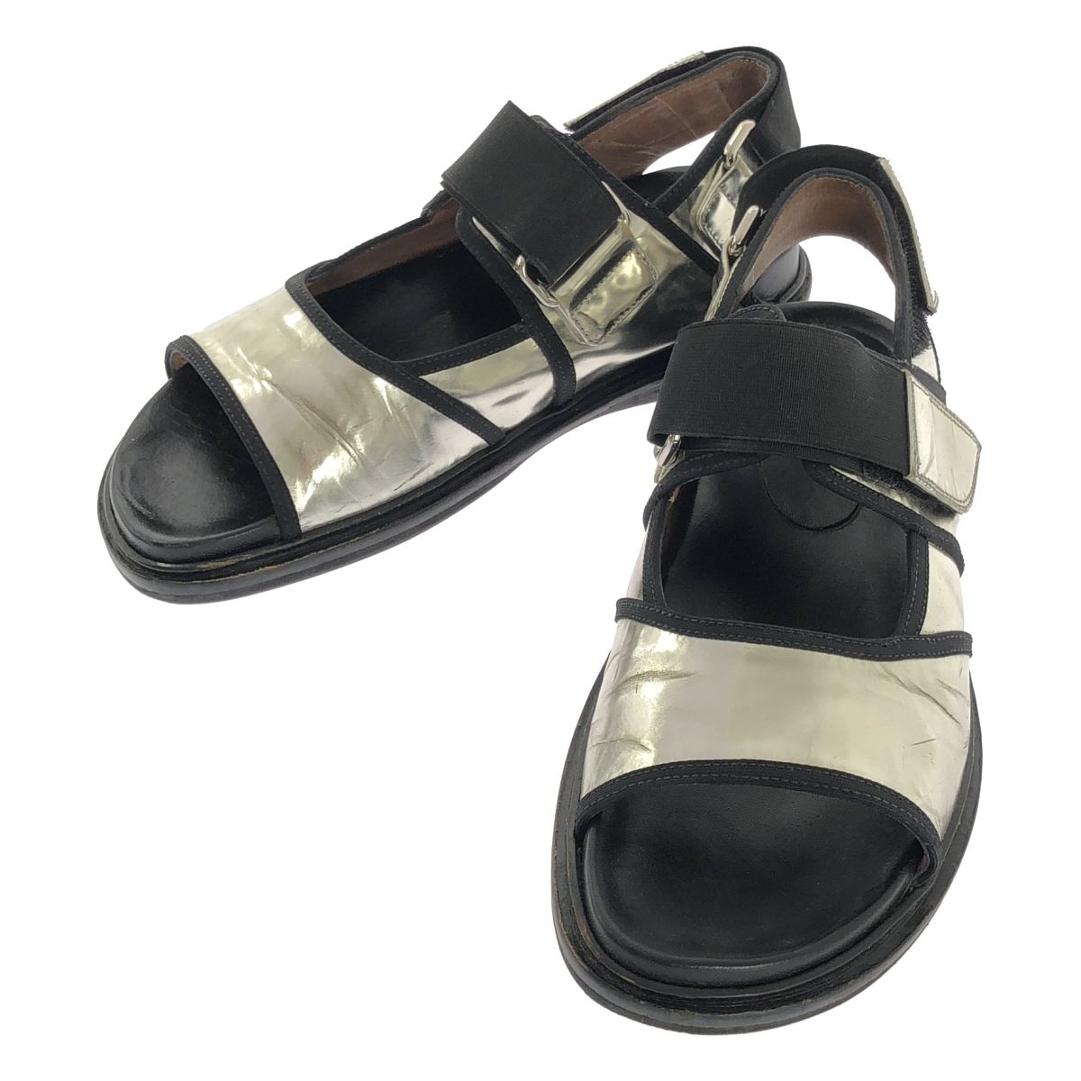 MARNI マルニ レザー メタリックラミネート ベルクロサンダル 36 シルバー レディース