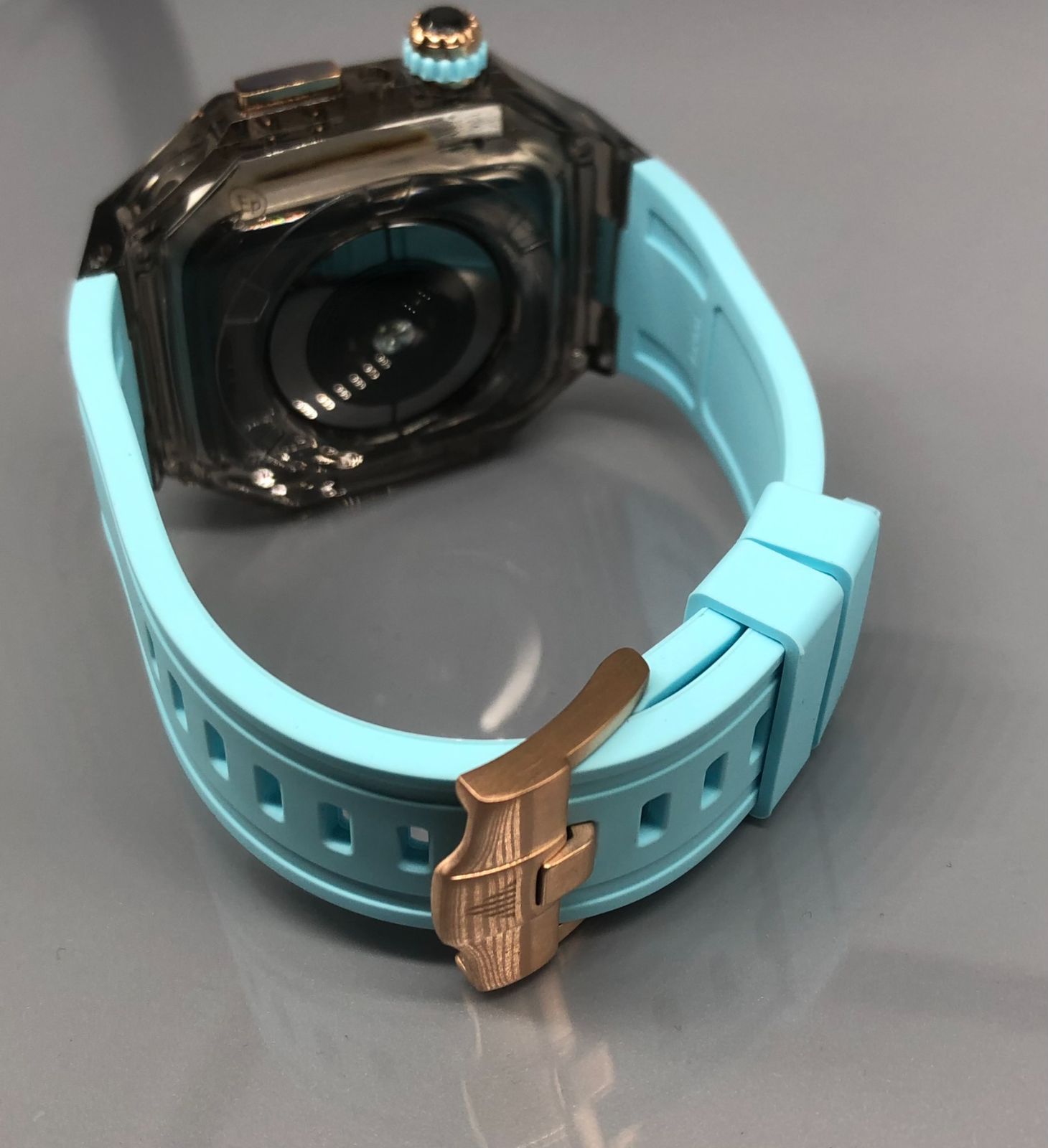 GimelZayin zc rg ブラッククリア　スカイブルー★アップルウォッチ ラバーベルト カバー　クリア ケース 40mm 41mm 44mm 45mm 46mm 49mm メンズ レディース　4スクリュー Apple Watch バンド
