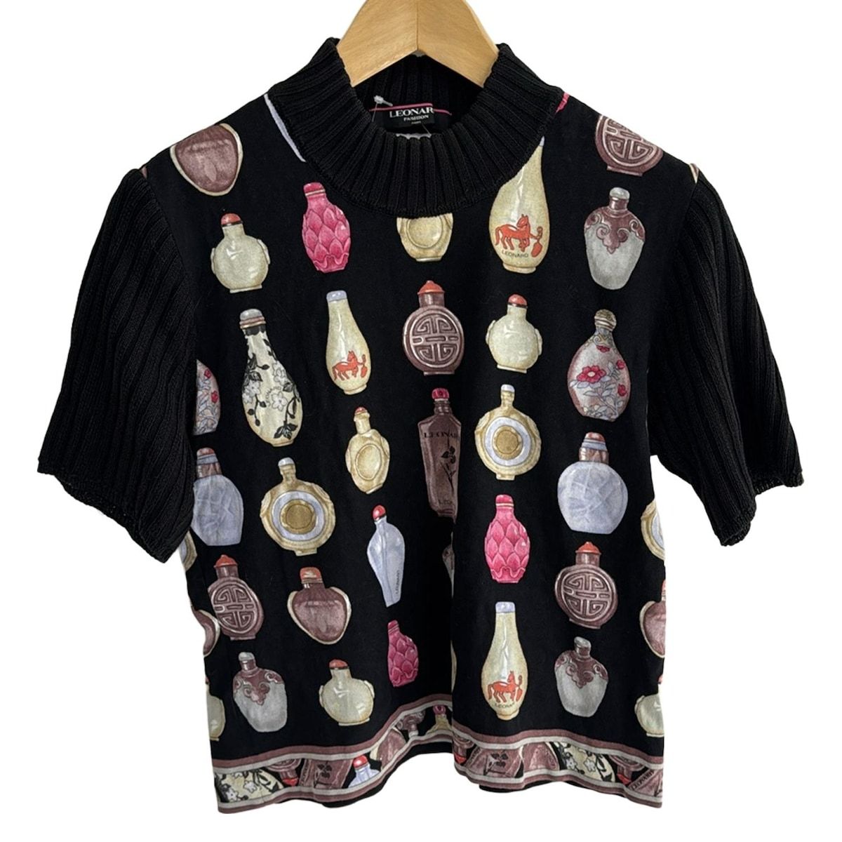 【美品】LEONARD ハイネック半袖コットンシャツL 美品】LEONARD ハイネック半袖コットンシャツL