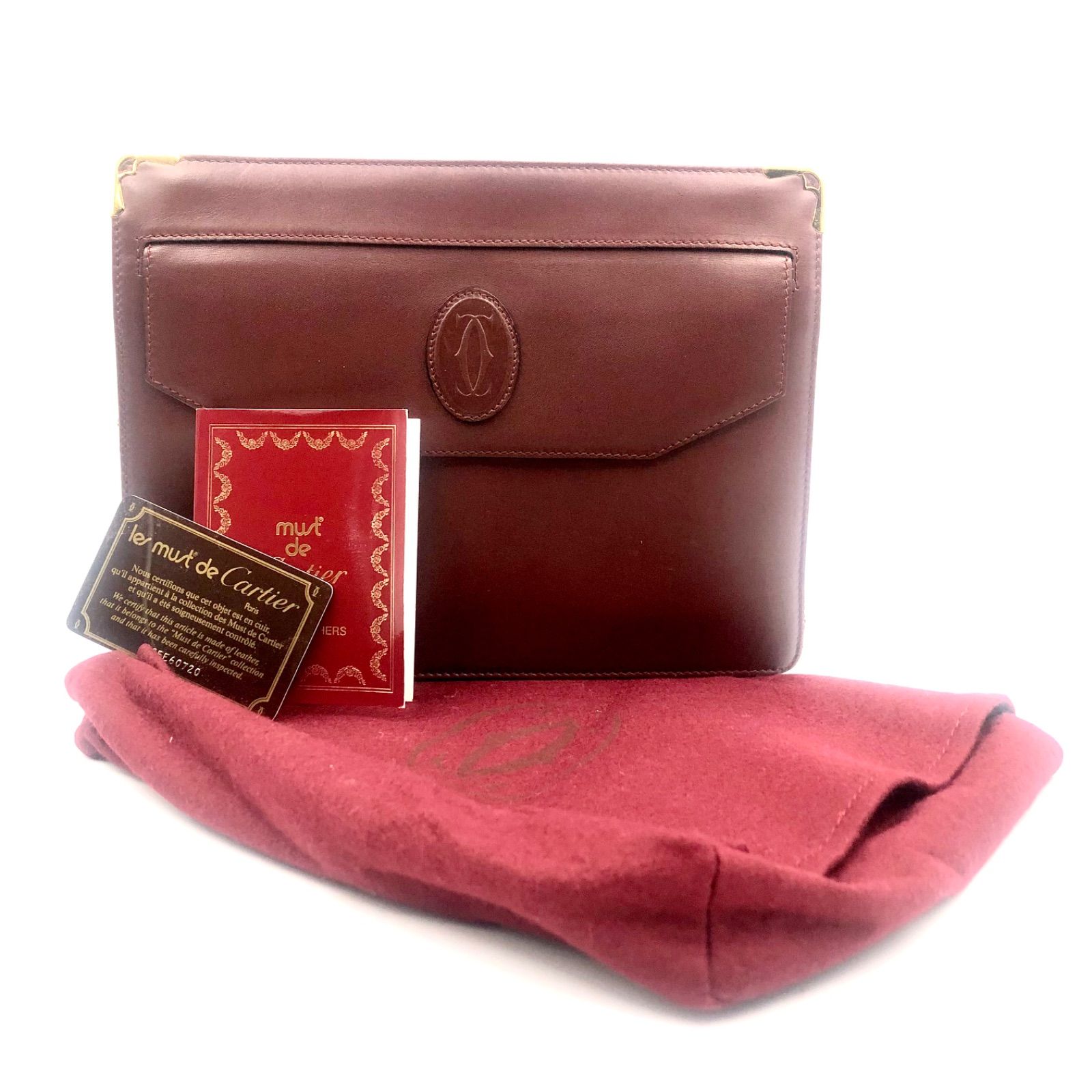 ★must de Cartier カルティエ クラッチバッグ ボルドー レザー カルティエ must de cartier ボルドー レザー クラッチバッグ