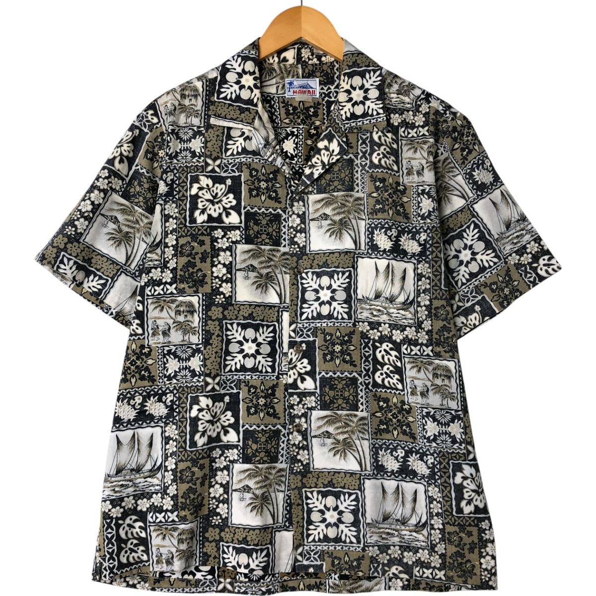 古着 90年代 HAWAII 総柄 オープンカラー ハワイアンアロハ