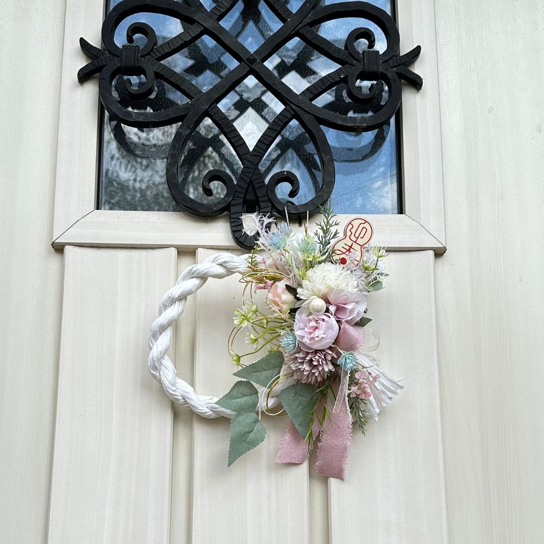 ハンドメイド　リース　しめ縄お正月飾り How to make a shimenawa wreath made from flower paper and