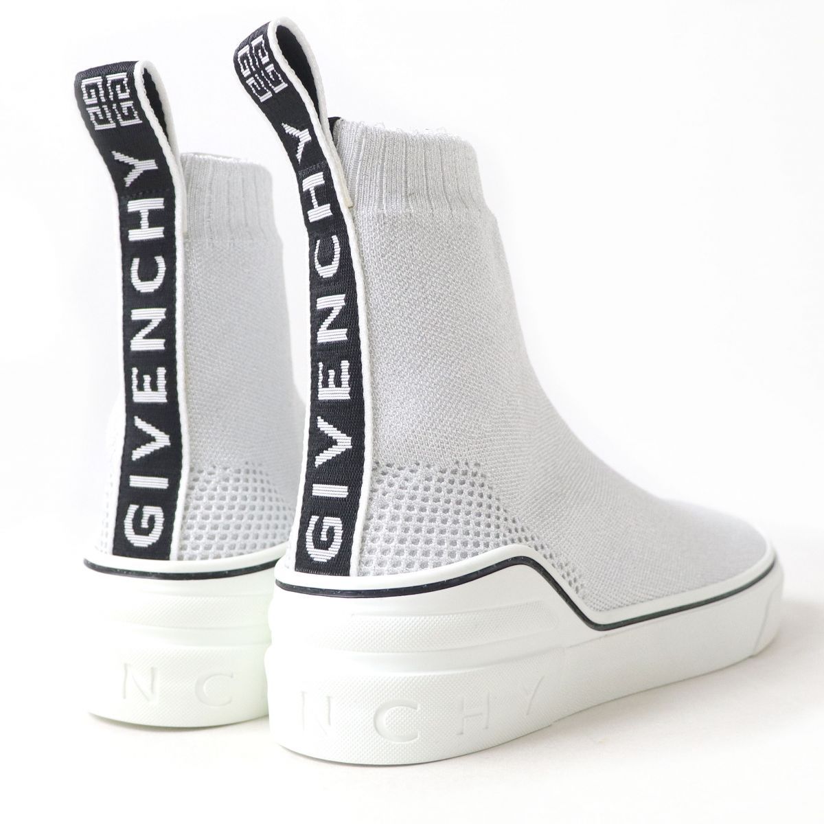 未使用品◇GIVENCHY ジバンシィ BE000DE078 GEORGE V ロゴテープデザイン ラメ入 ハイカット ニット ソックススニーカー BLANC 白系 36 1/2