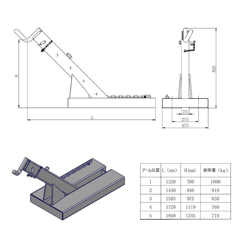 リフト用　フレコン　吊り具　耐荷重１ｔ用 フレコン吊り具 フォークリフトジブフォークリフト用吊りバー 最大荷重