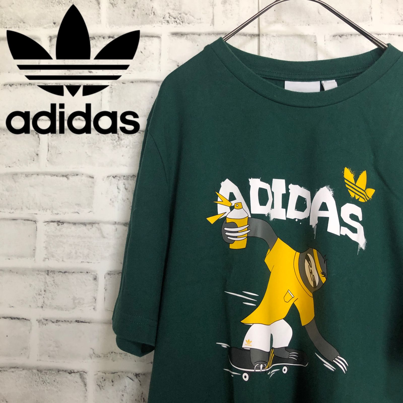 美品⭐️アディダスオリジナルス ADIDAS トレファイルロゴ&スケボー Tシャツ M ダークグリーン