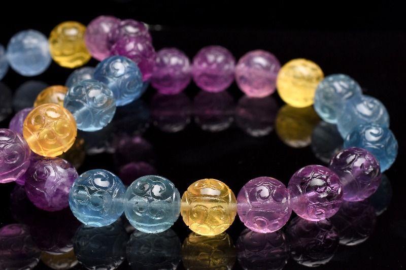 マルチカラーフローライト 13.5mm マニ車 ブレスレット 1個売り パワーストーン 天然石 _B1002-135